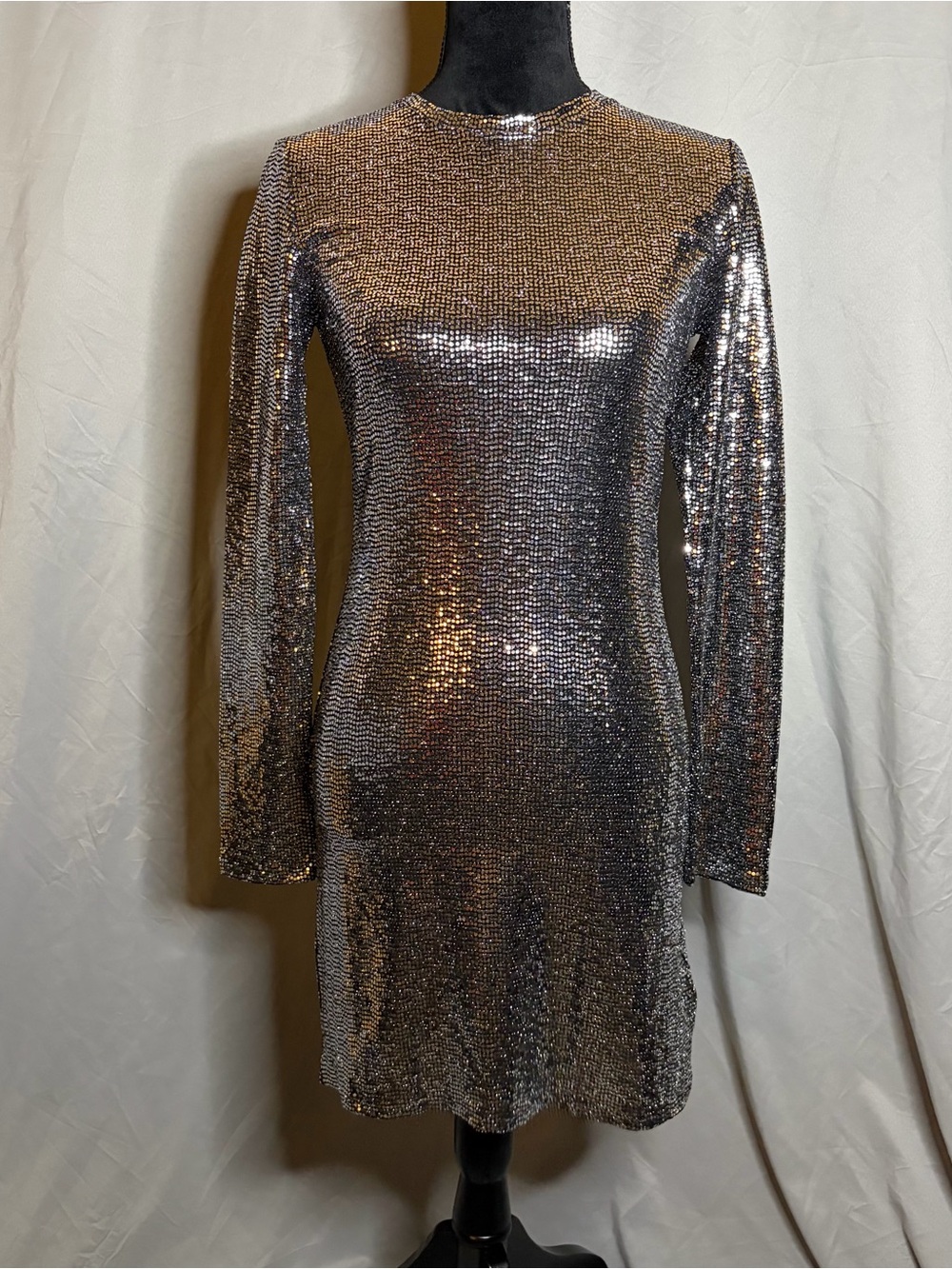 7 For All Mankind Silver Long-Sleeve Metallic Mini Dress